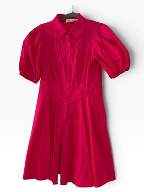 Eliza J Bright Fuchsia Button-Front Puff-Sleeve Dress